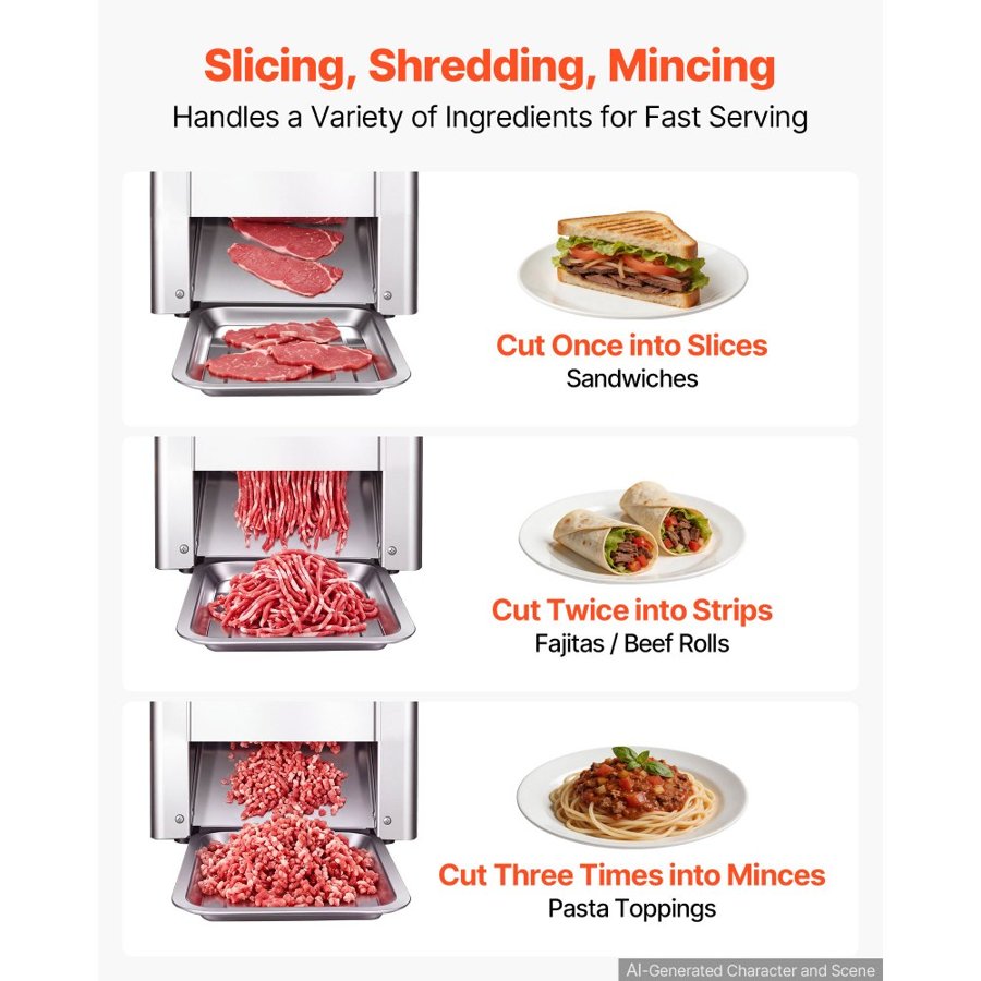 VEVOR Meat Cutter Machine, 550W Meat Slicer, 350 lb/h Commercial Meat Cutting Machine, Stainless Steel, 3.5 mm Thickness, Electric Food Cutting Slicer for Home Kitchen, Restaurant, Supermarket