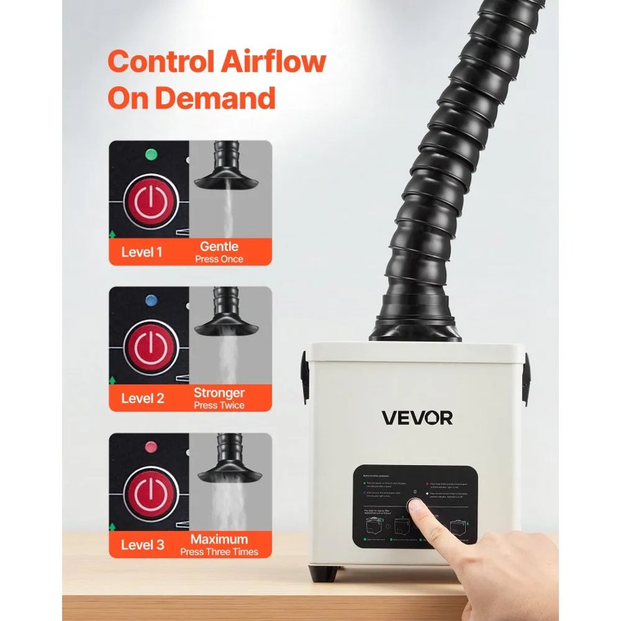VEVOR Solder Fume Extractor, 3-Stage Filtration Soldering Smoke Absorber with 180 m³/h Strong Suction & 3-Level Airflow, Compact Desktop Brushless Smoke Extractor for Soldering DIY Welding