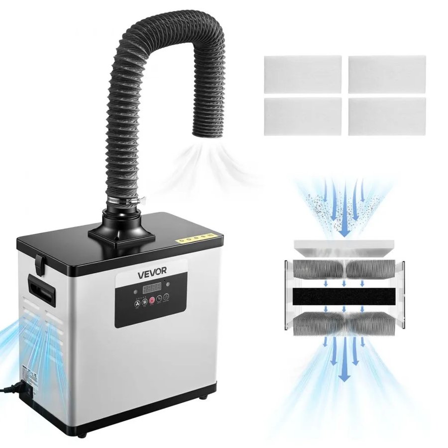VEVOR Solder Fume Extractor, Upgraded 4-Stage Filtration Soldering Smoke Absorber with 510 m³/h Strong Suction, 10-Speed & Remote Control Brushless Smoke Extractor for Laser Engraving, 3D Printing