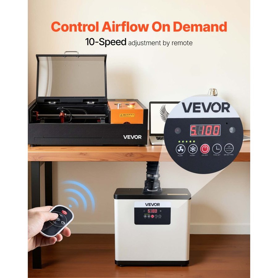 VEVOR Solder Fume Extractor, Upgraded 4-Stage Filtration Soldering Smoke Absorber with 510 m³/h Strong Suction, 10-Speed & Remote Control Brushless Smoke Extractor for Laser Engraving, 3D Printing