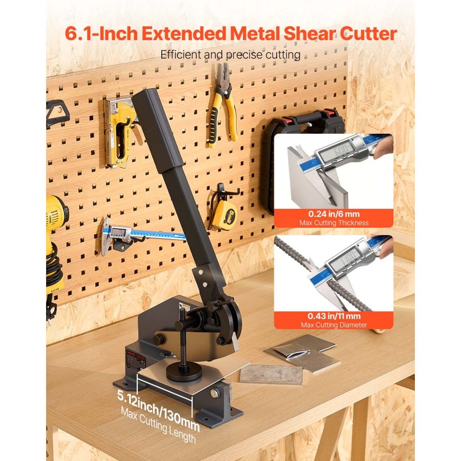 VEVOR Sheet Metal Shear, 155 mm Manual Hand Plate Shear, Heavy Duty Mounting Type Sheet Cutter with Solid Steel Frame, High Precision, Extended Handle for Cutting Steel, Copper, Rebar, and Aluminum