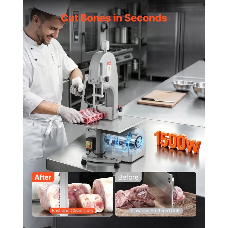 VEVOR 1500W Commercial Electric Meat Bandsaw Stainless Steel Bone Sawing Machine
