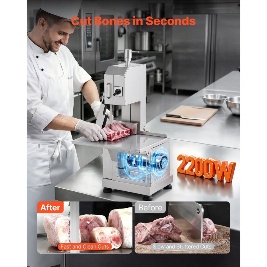 VEVOR 2200W Commercial Electric Meat Bandsaw Stainless Steel Bone Sawing Machine
