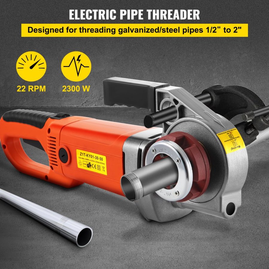 VEVOR Electric Pipe Threader, 2300W Pipe Threading Machine, Heavy-Duty Hand-Held Power Drive Kit, 220V Pipe Threader Machine, Portable Pipe Threader with 6 Dies 1.27-5.1 cm