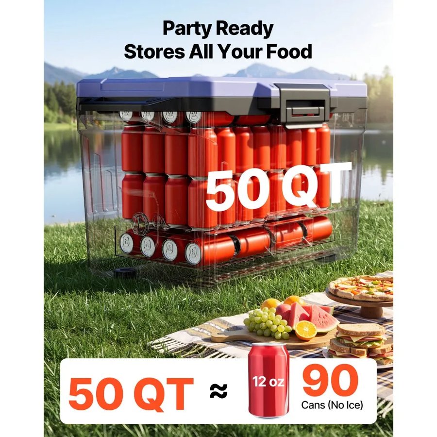 VEVOR Portable Hard Cooler – 47.32 L, 48-Hour Ice Retention