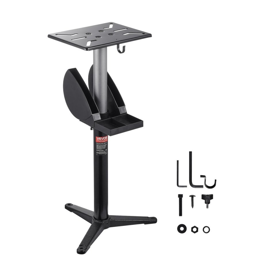 VEVOR Bench Grinder Stand, Bench Grinder Vise Floor Pedestal with 31.5 x 25.4 cm Mounting Plate, Height-Adjustable Pedestal Stand with Grinding Wheel Storage Compartment & Heavy-Duty Cast Iron Base