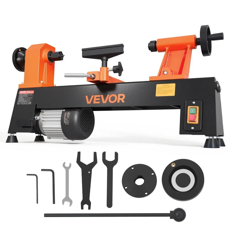 VEVOR Wood Lathe 1/2 HP 254 mm x 465 mm Benchtop Wood Lathe Machine 5 Speeds, 650/1100/1600/2200/3200 RPM, with Tool Rest & Wrenches, Heavy Duty, for Beginners DIY Enthusiasts Woodworking, Woodturning
