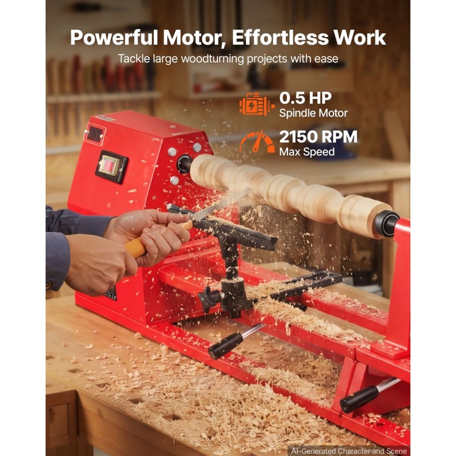 VEVOR Wood Lathe 1/2 HP 355 x 1016 mm Benchtop Wood Lathe Machine 4 Speeds, 720/1240/1750/2150 RPM, with Tool Rest, Wrenches, Faceplate, Heavy Duty, for Beginner Professional Woodworking, Woodturning