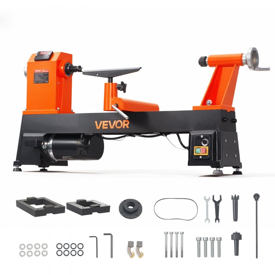 VEVOR Wood Lathe 1 HP 355 x 508 mm Benchtop Wood Lathe Machine Variable Speed, 150 to 3500 RPM with Display, Up to 410 mm Swing Over Bed with Riser Block, for Professional Woodworking Woodturning