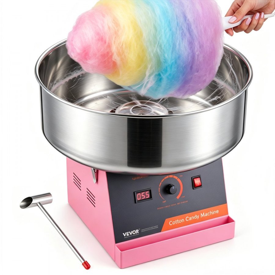 VEVOR Electric Cotton Candy Machine, 1000W Candy Floss Maker, Commercial Cotton Candy Machine with Stainless Steel Bowl, and Sugar Scoop, Perfect for Home Kids Birthday, Family Party (Pink)