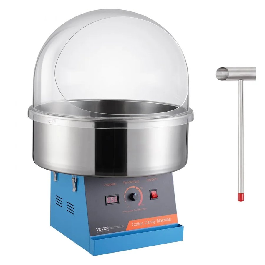 VEVOR Electric Cotton Candy Machine, 1000W Candy Floss Maker, Commercial Cotton Candy Machine with Cover, Stainless Steel Bowl, and Sugar Scoop, Perfect for Home Kids Birthday, Family Party (Blue)