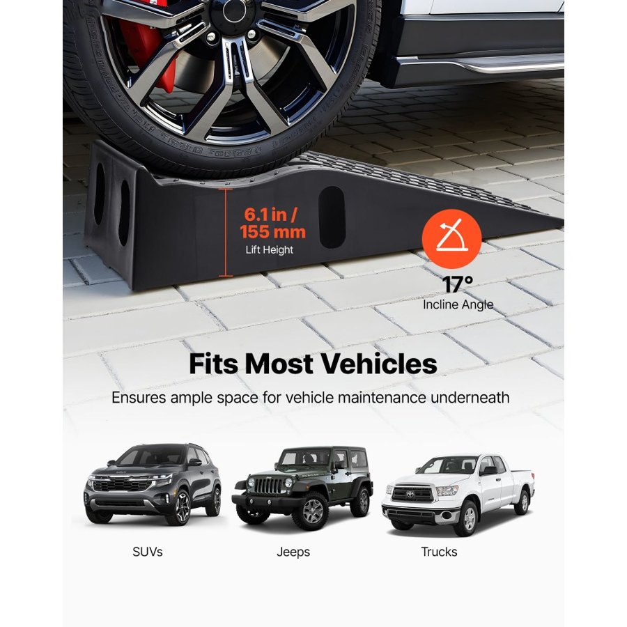 VEVOR Car Ramps, 2 PCS 5897 kg GVW Capacity, 155 mm Lift Height, Portable High Profile Car Service Ramps for Home Garage Maintenance and Oil Changes, Heavy Duty for Truck SUV Vehicle Repair, Black