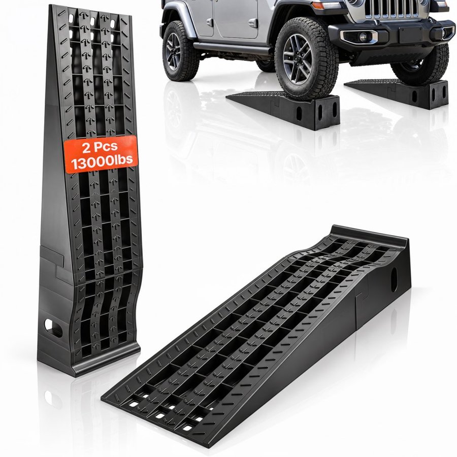 VEVOR Car Ramps, 2 PCS 5897 kg GVW Capacity, 160 mm Lift Height, Portable High Profile Car Service Ramps for Home Garage Maintenance and Oil Changes, Heavy Duty for Truck SUV Vehicle Repair, Black