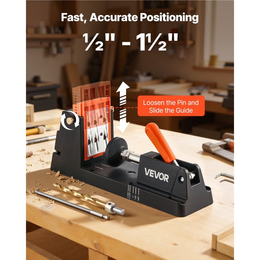 VEVOR Adjustable Pocket Hole Jig Kit – 1/2" to 1"-1/2"