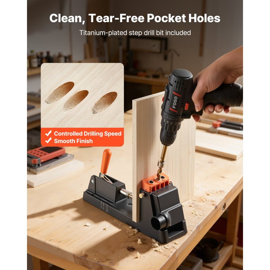 VEVOR Adjustable Pocket Hole Jig Kit – 1/2" to 1"-1/2"