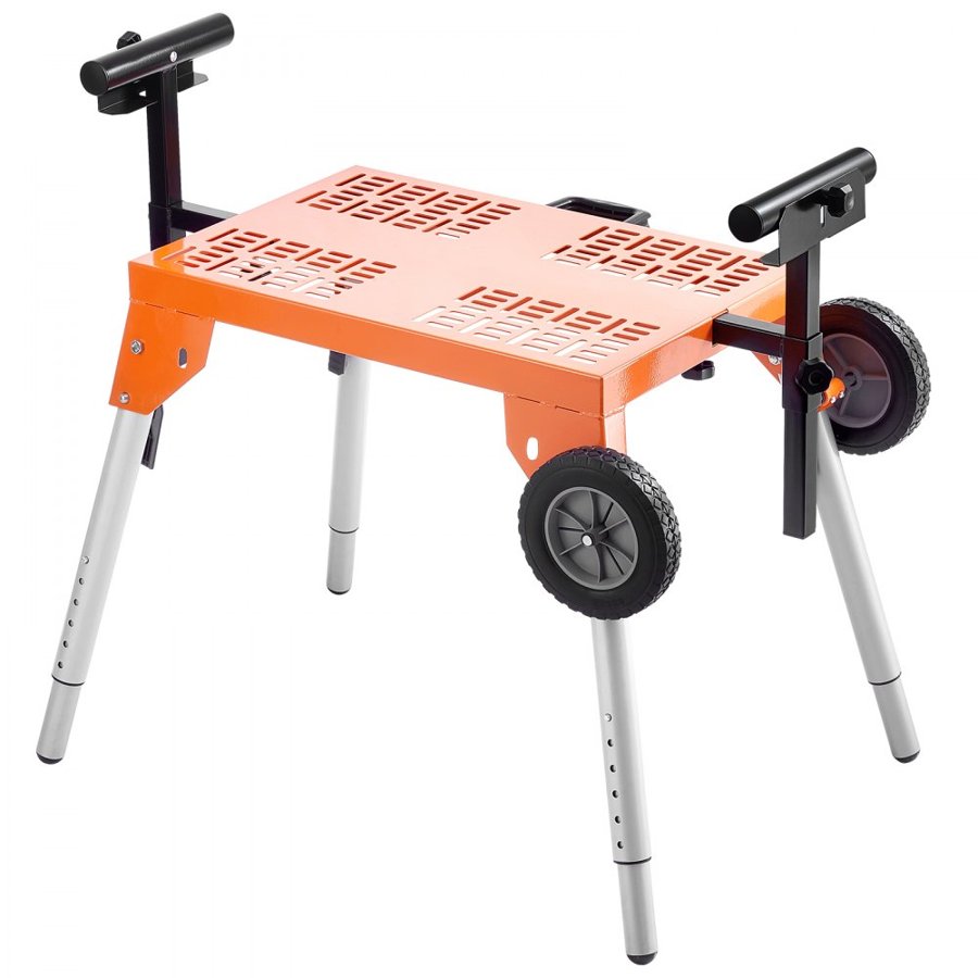 VEVOR Miter Saw Stand with Tabletop and Wheels, 330lbs Load Capacity Steel Collapsible Rolling Stand for Miter Saw, Adjustable Height and Length, Portable Compact and Folding Miter Saw Stand