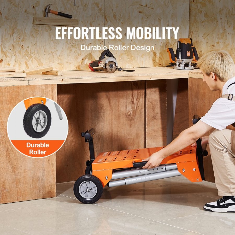 VEVOR Miter Saw Stand with Tabletop and Wheels, 330lbs Load Capacity Steel Collapsible Rolling Stand for Miter Saw, Adjustable Height and Length, Portable Compact and Folding Miter Saw Stand