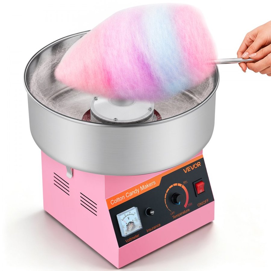 VEVOR Cotton Candy Machine Commercial, 1000W Electric Candy Floss Maker, Easy Use with 38cm Stainless Steel Bowl and Sugar Scoop, Makes Hard Candy for Home Kids Birthday, Family Party, Pink
