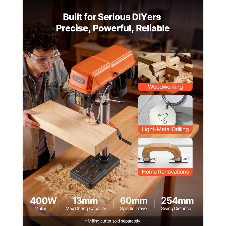 VEVOR 10 Inch Benchtop Drill Press – 400W, 440–2600 RPM
