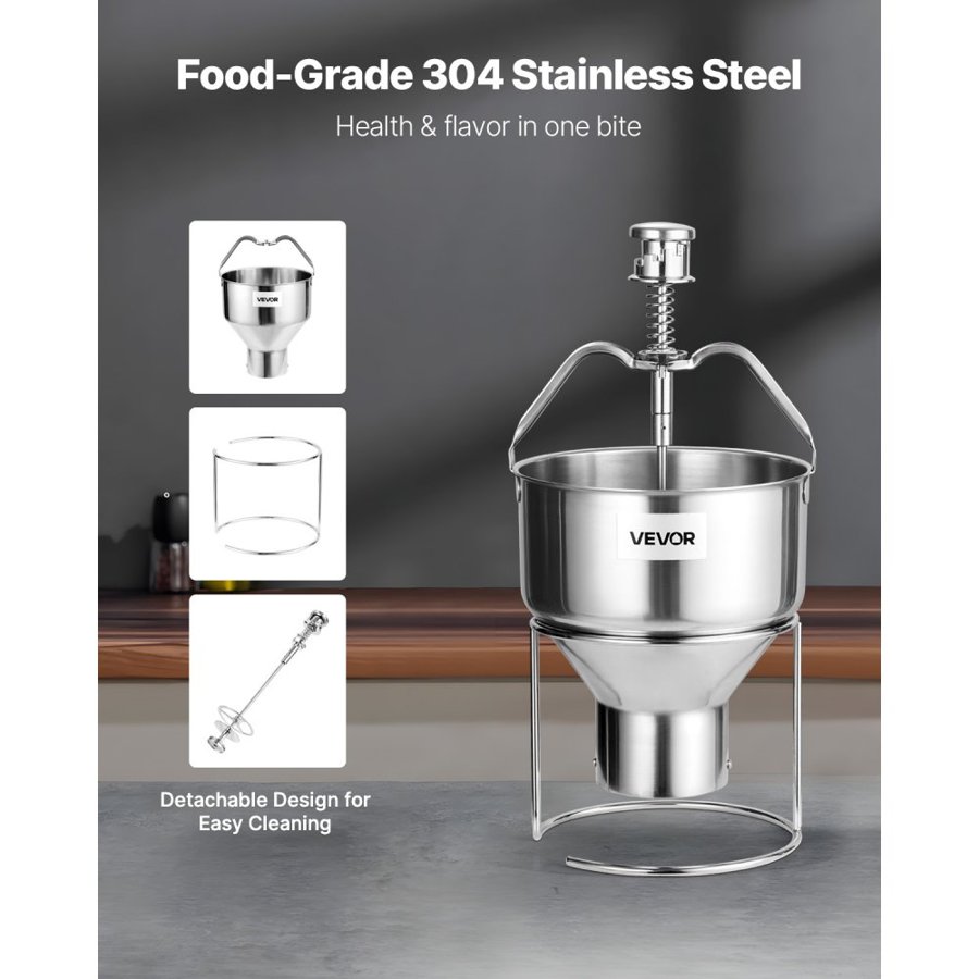 VEVOR Donut Depositor, Large Capacity Manual Donuts Dropper, 304 Stainless Steel Commercial Batter Dispenser, 6 Thicknesses Adjustment Doughnut Hopper with Stand, For Restaurant Cafe Bakery Kitchen