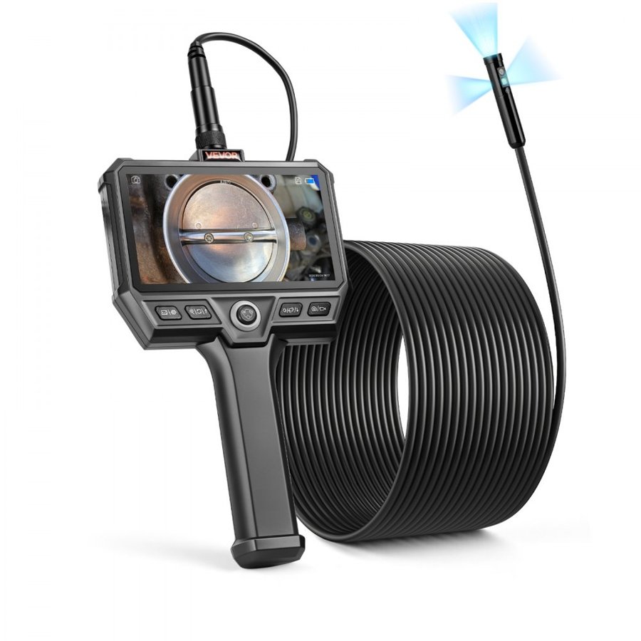 VEVOR Triple Lens Endoscope with 10m Newly Ultra-Rigid Cable, Industrial Borescope Camera with Light, 5" HD IPS Screen, 8 + 2 Lights, 8X Zoom, 5000mAh, IP67 Waterproof Snake Camera for Auto, Plumbing