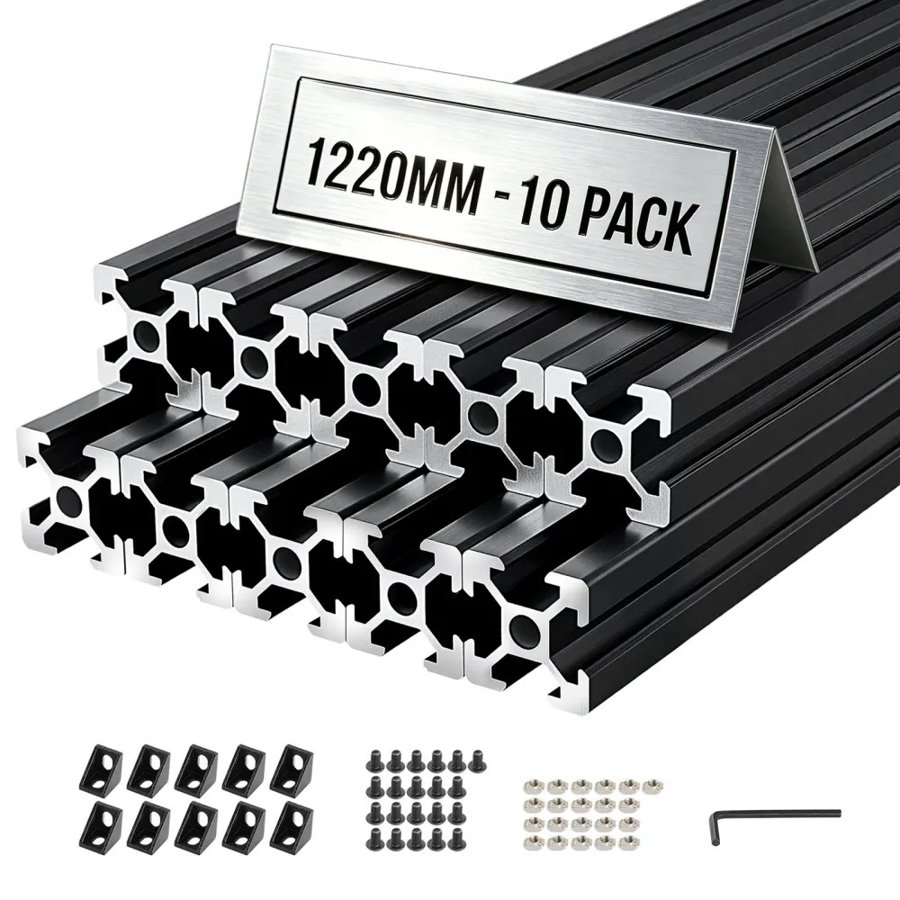 VEVOR 10PCS 2020 Aluminum Extrusion Profile, 48 Inch 1220 mm, T Slot European Standard Anodized Linear Rail, High-Strength Extruded Aluminum Rail, for 3D Printer Parts and CNC DIY Workbench, Black