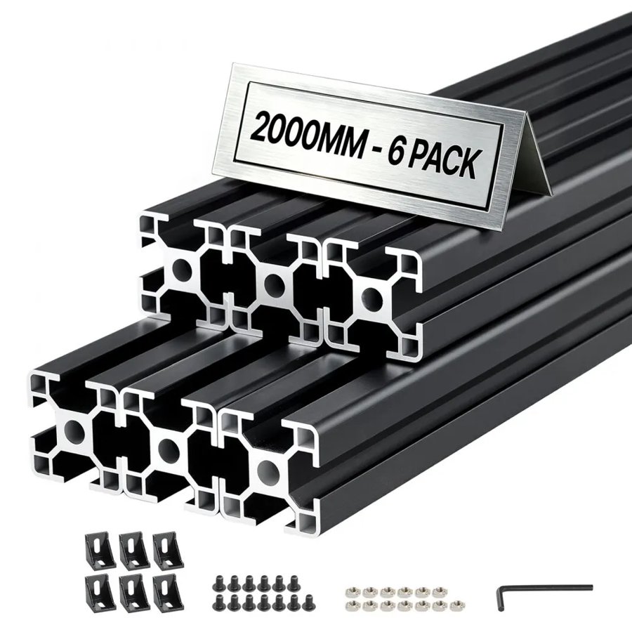 VEVOR 6PCS 3030 Aluminum Extrusion Profile, 78.74 Inch 2000 mm, T Slot European Standard Anodized Linear Rail, High-Strength Extruded Aluminum Rail, for 3D Printer Parts and CNC DIY Workbench, Black