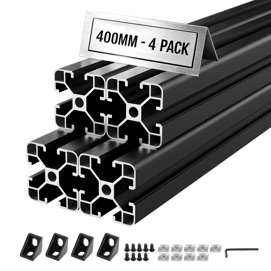 VEVOR 4PCS 4040 Aluminum Extrusion Profile, 15.75 Inch 400 mm, T Slot European Standard Anodized Linear Rail, High-Strength Extruded Aluminum Rail, for 3D Printer Parts and CNC DIY Workbench, Black