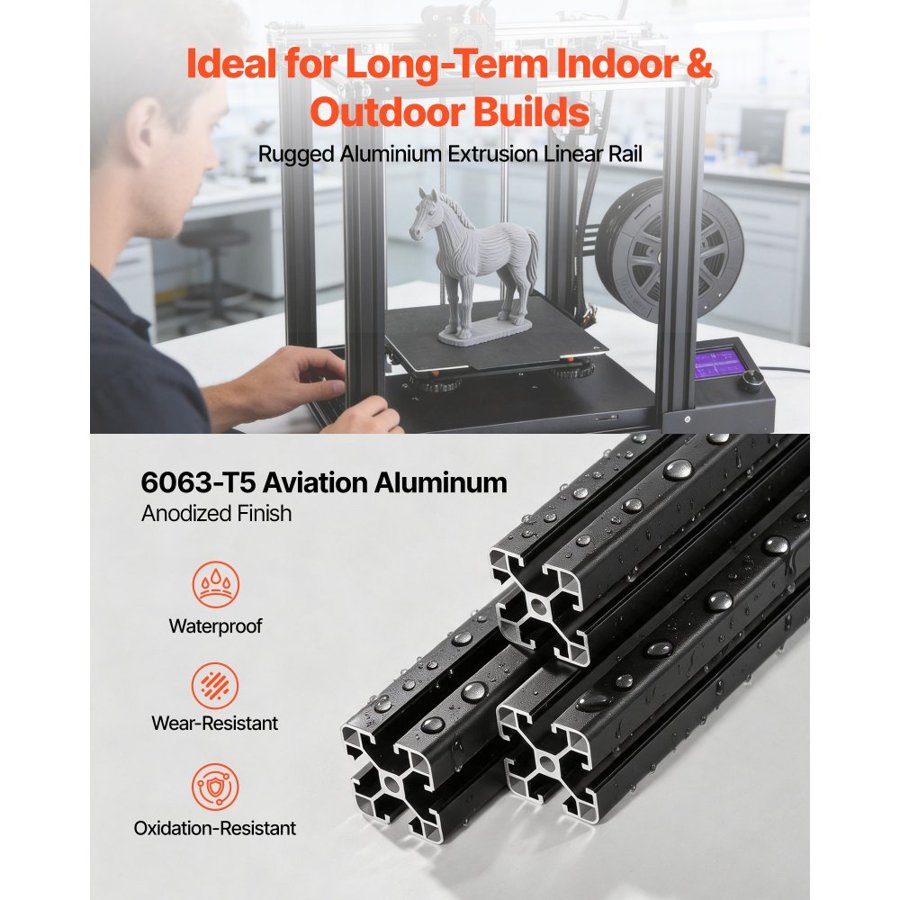 VEVOR 4PCS 4040 Aluminum Extrusion Profile, 15.75 Inch 400 mm, T Slot European Standard Anodized Linear Rail, High-Strength Extruded Aluminum Rail, for 3D Printer Parts and CNC DIY Workbench, Black