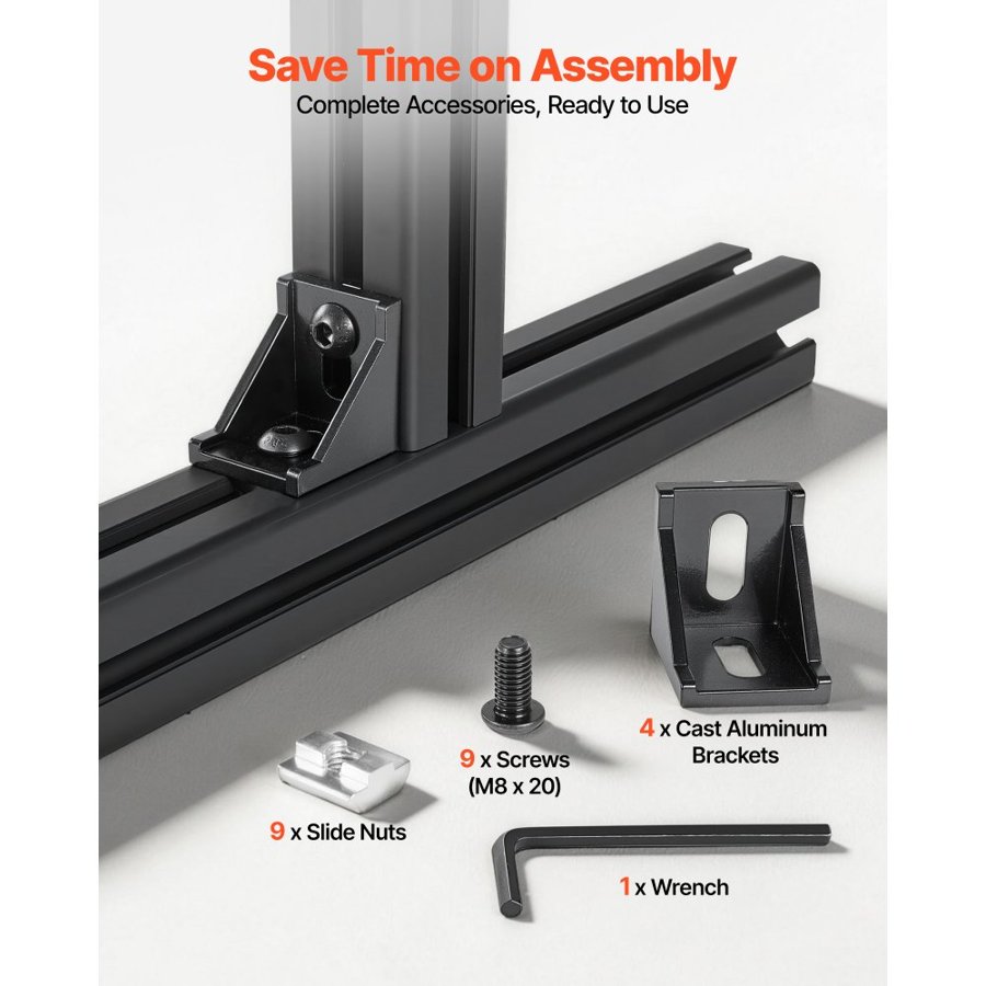 VEVOR 4PCS 4040 Aluminum Extrusion Profile, 15.75 Inch 400 mm, T Slot European Standard Anodized Linear Rail, High-Strength Extruded Aluminum Rail, for 3D Printer Parts and CNC DIY Workbench, Black