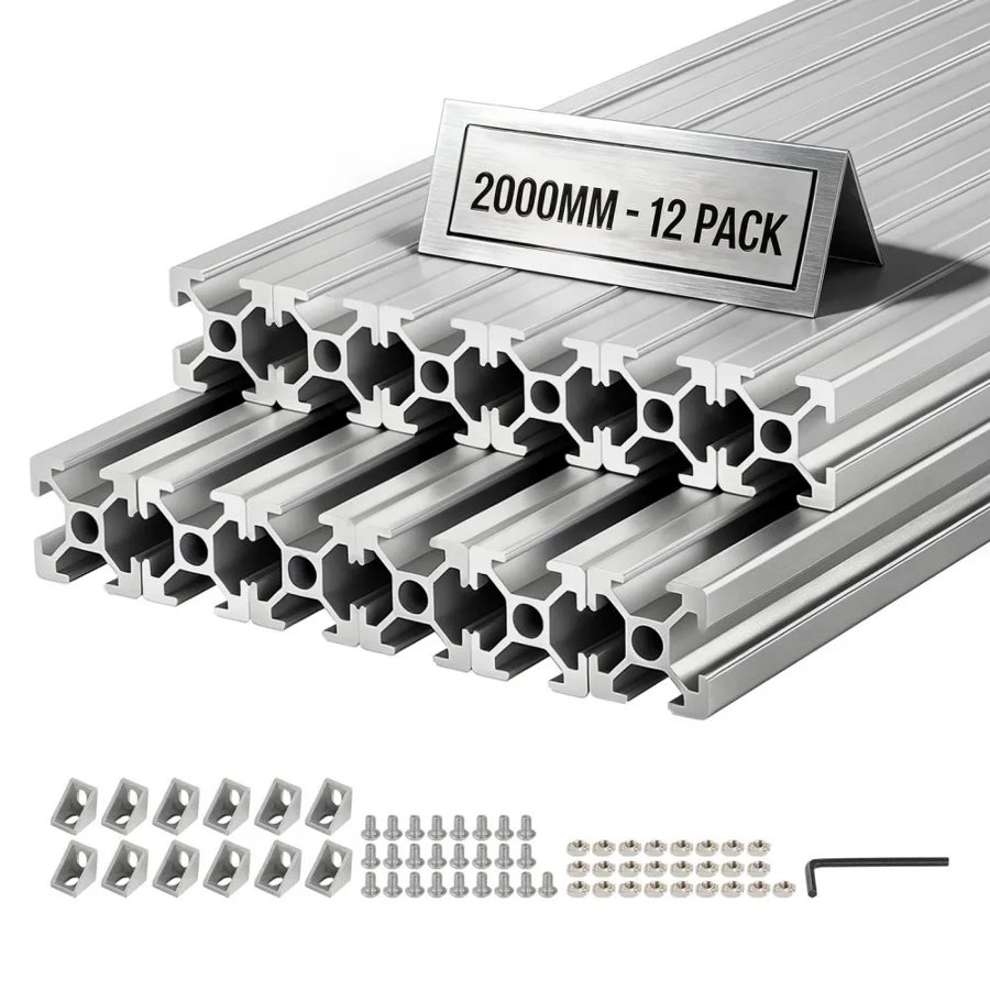 VEVOR 12PCS 2020 Aluminum Extrusion Profile, 78.74 Inch 2000 mm, T Slot European Standard Anodized Linear Rail, High-Strength Extruded Aluminum Rail, for 3D Printer Parts and CNC DIY Workbench, Silver