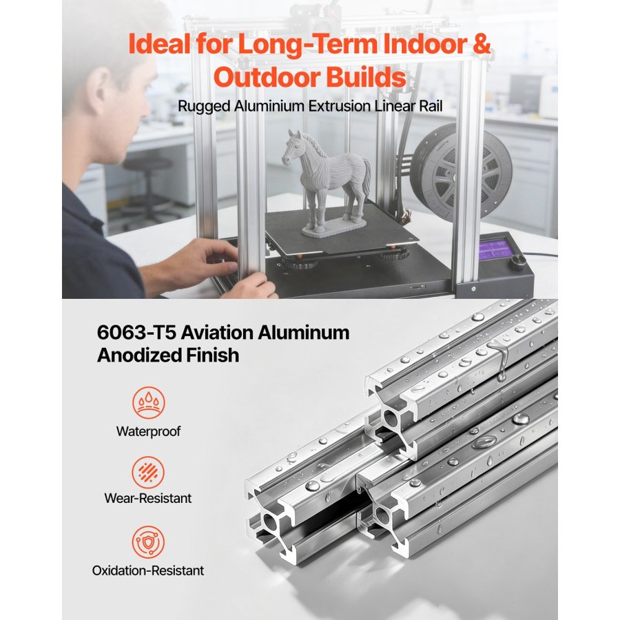 VEVOR 2020 Aluminum Alloy Profile – 6PCS, 2000mm T-Slot Rail