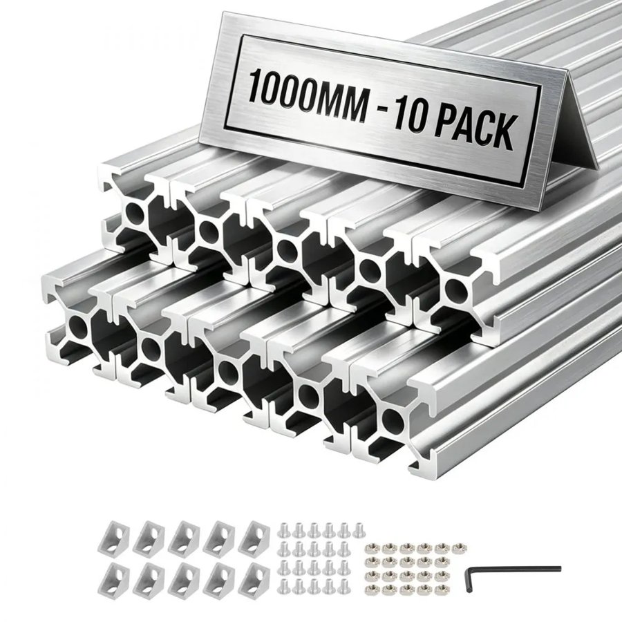 VEVOR 10PCS 2020 Aluminum Extrusion Profile, 39.37 Inch 1000 mm, T Slot European Standard Anodized Linear Rail, High-Strength Extruded Aluminum Rail, for 3D Printer Parts and CNC DIY Workbench, Silver