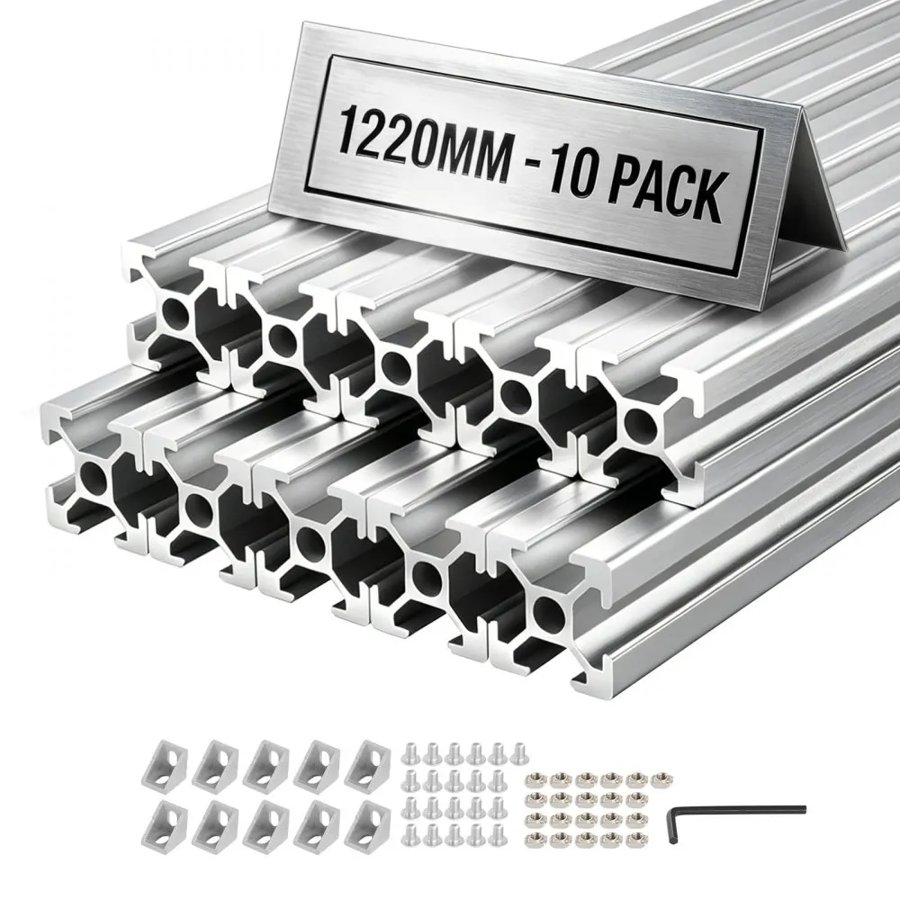 VEVOR 10PCS 2020 Aluminum Extrusion Profile, 48 Inch 1220 mm, T Slot European Standard Anodized Linear Rail, High-Strength Extruded Aluminum Rail, for 3D Printer Parts and CNC DIY Workbench, Silver