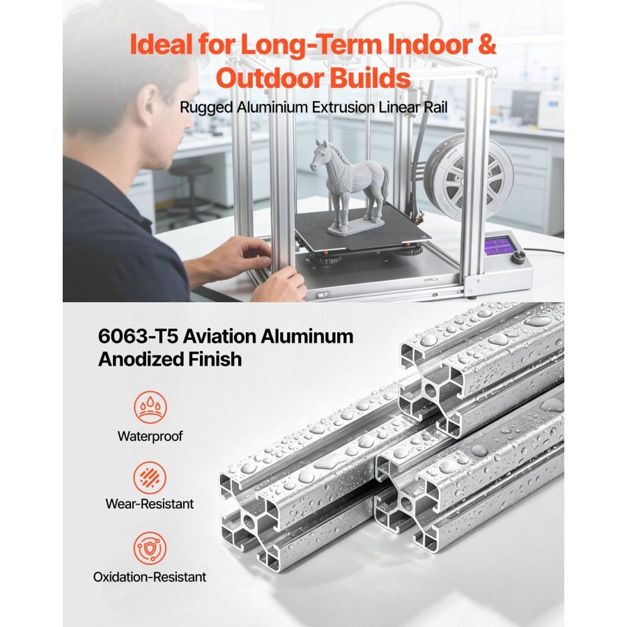 VEVOR 6PCS 4040 Aluminum Extrusion Profile, 78.74 Inch 2000 mm, T Slot European Standard Anodized Linear Rail, High-Strength Extruded Aluminum Rail, for 3D Printer Parts and CNC DIY Workbench, Silver
