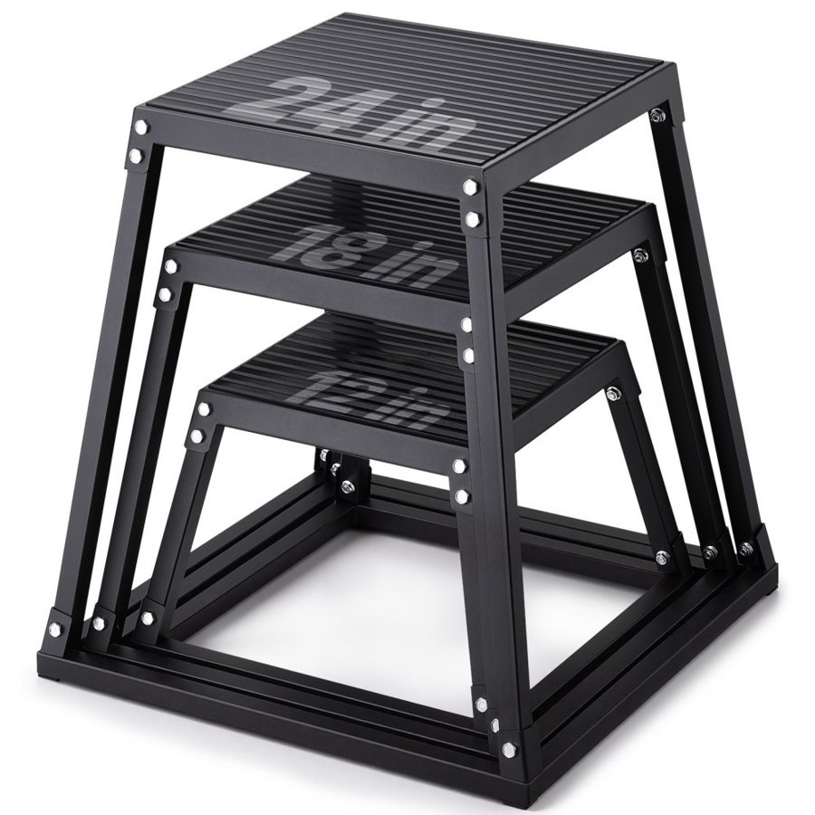 VEVOR Plyometric Jump Boxes, 12/18/24 Inch Plyo Box, Platform and Jumping Agility Box, Anti-Slip Fitness Exercise Step Up Box Set for Home Gym Training, Conditioning Strength Training, Black