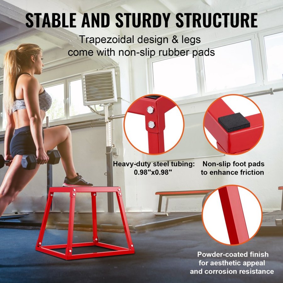 VEVOR Plyometric Jump Boxes, 12/18/24/30 Inch Plyo Box, Platform and Jumping Agility Box, Anti-Slip Fitness Exercise Step Up Box Set for Home Gym Training, Conditioning Strength Training, Red