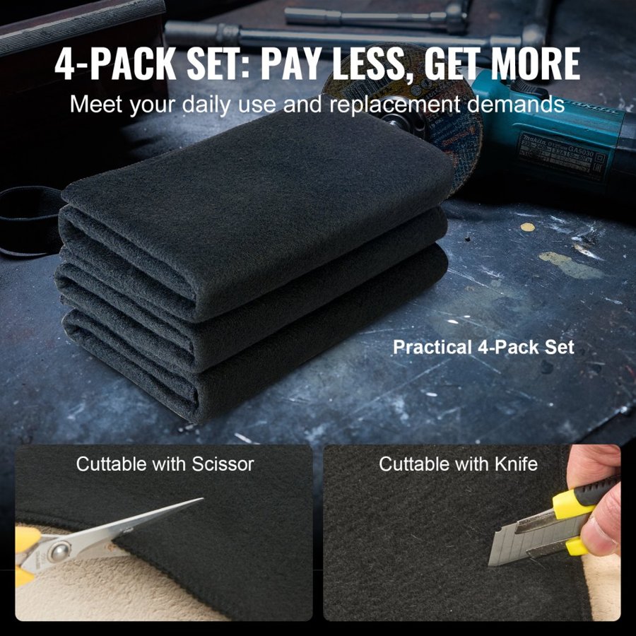 VEVOR Carbon Felt Welding Blanket 4 Pack, 950 x 910 mm Flame Retardant Welding Blanket, Up To 982℃ Heat Resistant Blanket Set, Cuttable Carbon Fiber Fire Retardant Insulation Welding Mat Pad