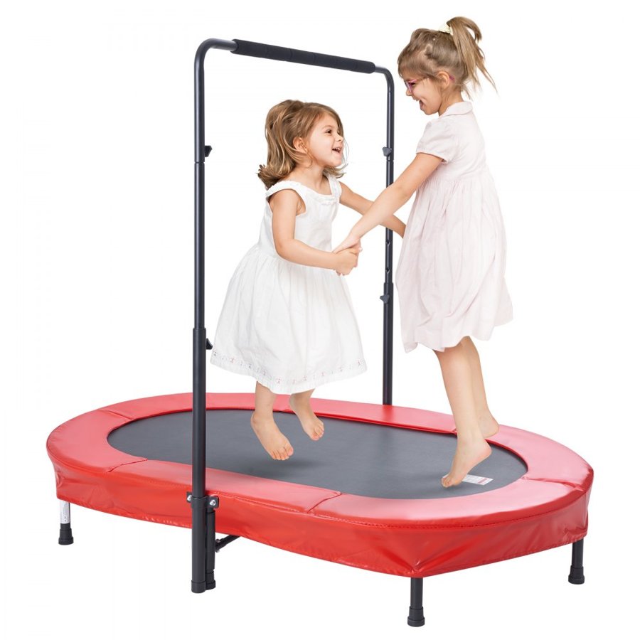 VEVOR Kids Trampoline, 56x36 inch Indoor Outdoor Trampoline, Foldable Mini Trampoline with Handle, Rebounder Trampoline for Toddlers, Birthday Gift for 3+ Years Children, Boys Girls for Fun, Red