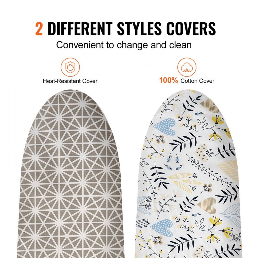 VEVOR Ironing Board with Large 51 x 13 Ironing Surface, Thickened 4 Layers Iron Board with Heat Resistant Cover and 100% Cotton Cover, 7 Adjustable Heights Ironing Board for Home Laundry Room Use