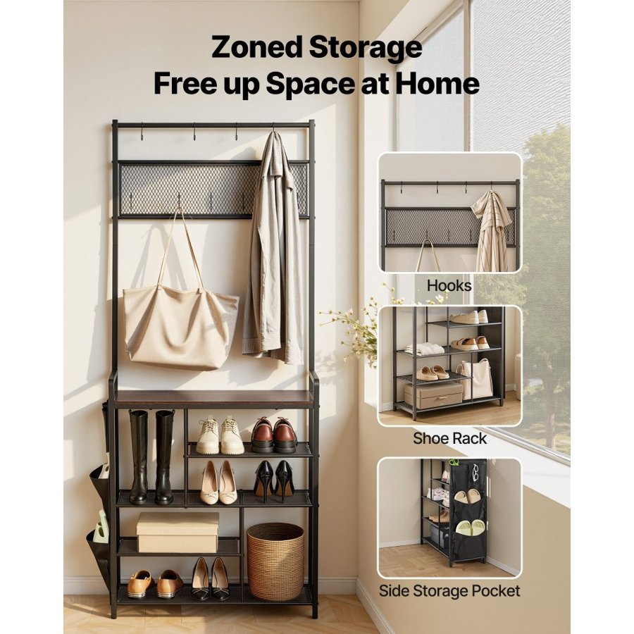 VEVOR Coat Rack with Shoe Storage – S-Hooks, 1800mm