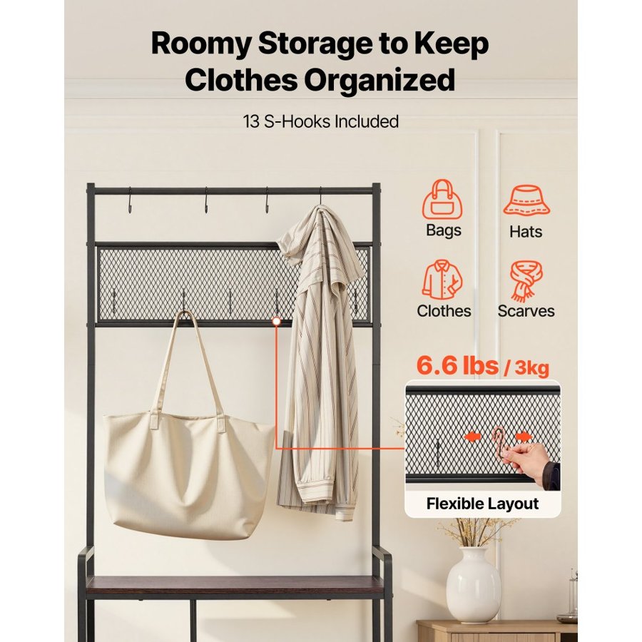 VEVOR Coat Rack with Shoe Storage – S-Hooks, 1800mm