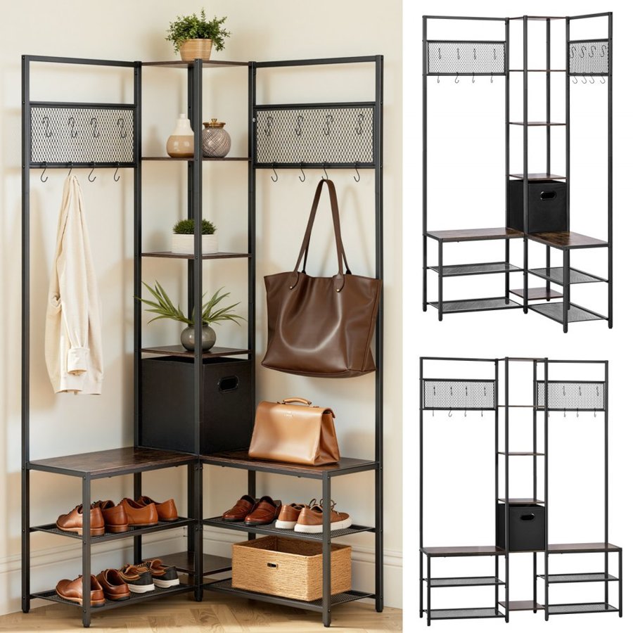 VEVOR Corner Coat Rack with Shoe Storage – 840×840mm, S-Hook