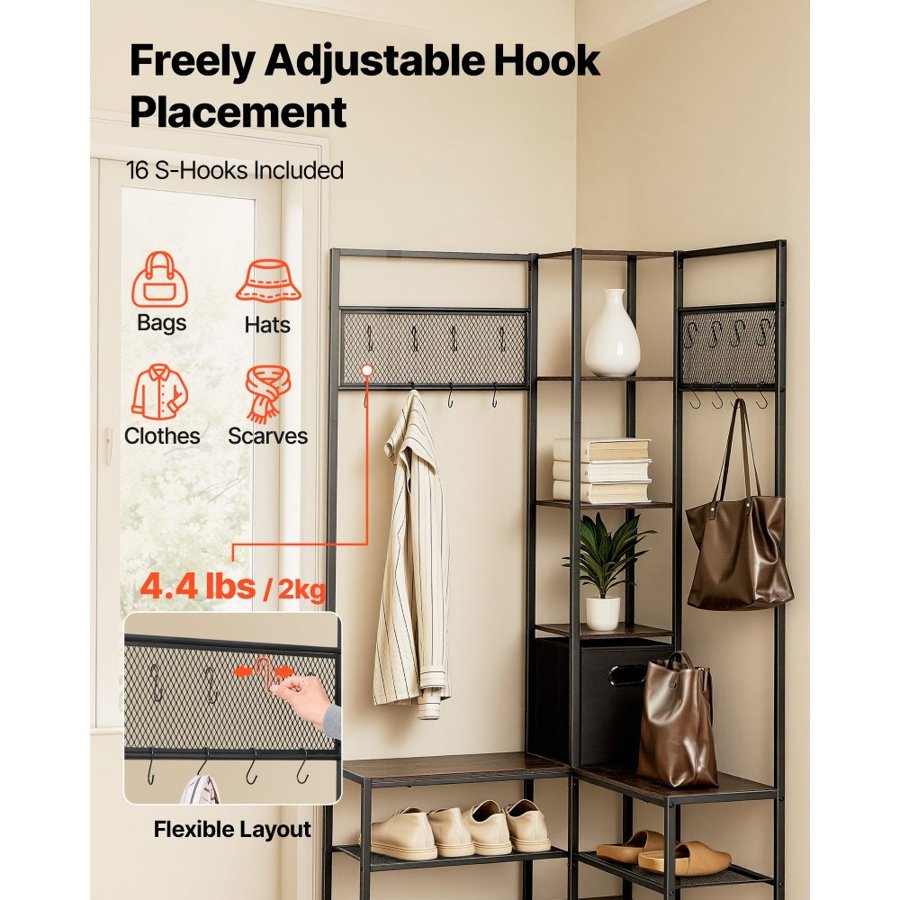 VEVOR Corner Coat Rack with Shoe Storage – 840×840mm, S-Hook