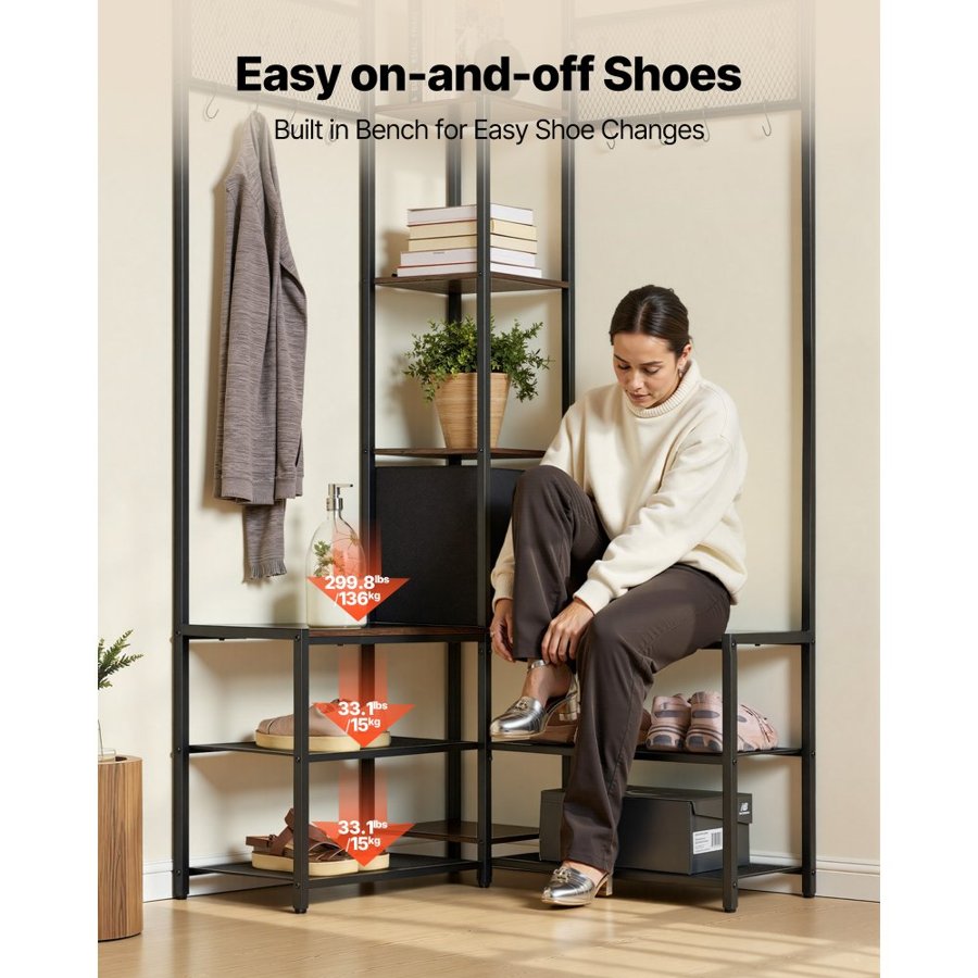VEVOR Corner Coat Rack with Shoe Storage – 840×840mm, S-Hook