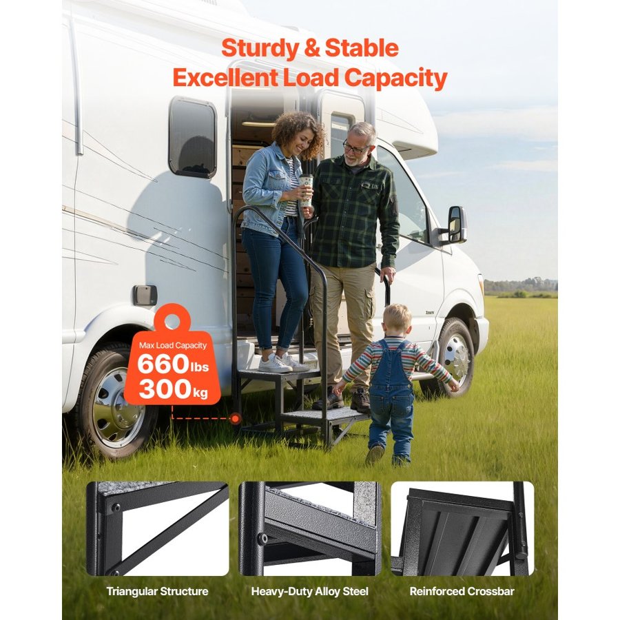 VEVOR RV Steps with Handrails – 2 Steps, 299.38 kg Capacity