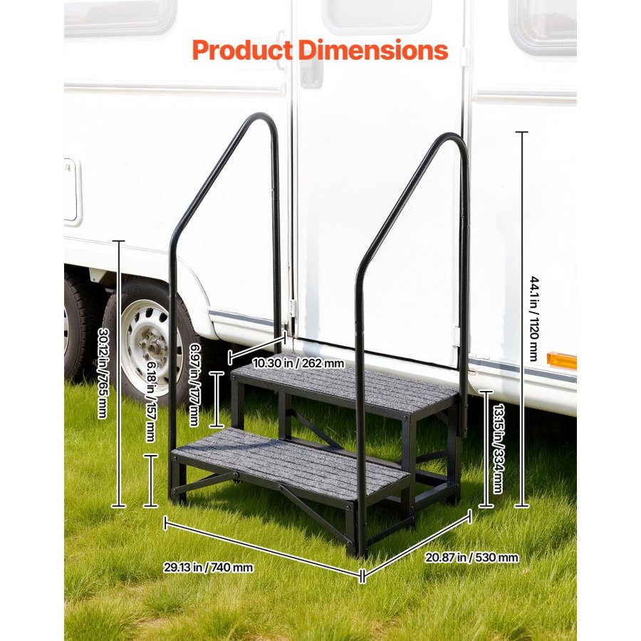 VEVOR RV Steps with Handrails – 2 Steps, 299.38 kg Capacity