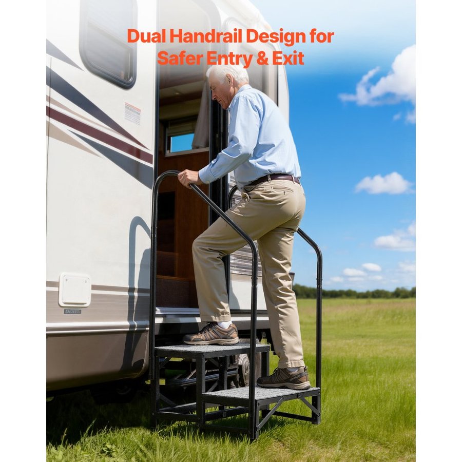 VEVOR RV Steps with Handrails – 2 Steps, 299.38 kg Capacity