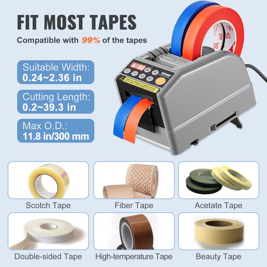VEVOR Zcut-9 Automatic Tape Dispenser Adhesive Electric Tape Cutter Packaging Machine Tape Cutting Machine 6-60mm Tape Width