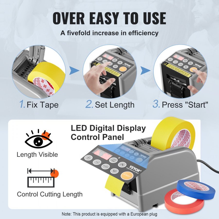 VEVOR Zcut-9 Automatic Tape Dispenser Adhesive Electric Tape Cutter Packaging Machine Tape Cutting Machine 6-60mm Tape Width